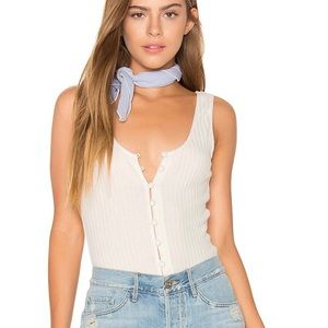 Privacy Please Gyle White Button-Front Ribbed Bodysuit Small